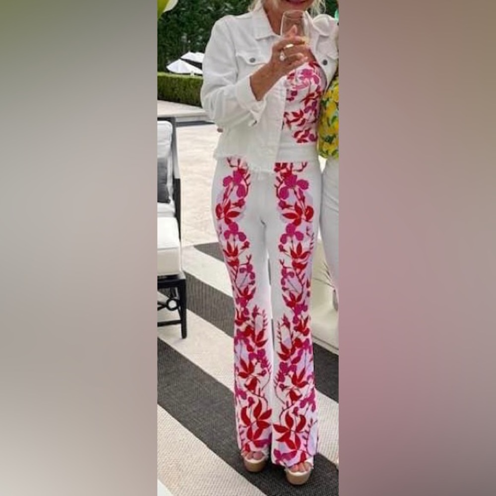 Cynthia Rowley White Jumpsuit with Pink and Red Floral Print
